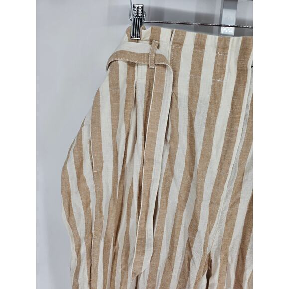 J Crew Womens Sz 18 Linen Blend Wide Leg Pants Tan White Striped Resort Wear - Picture 2 of 7
